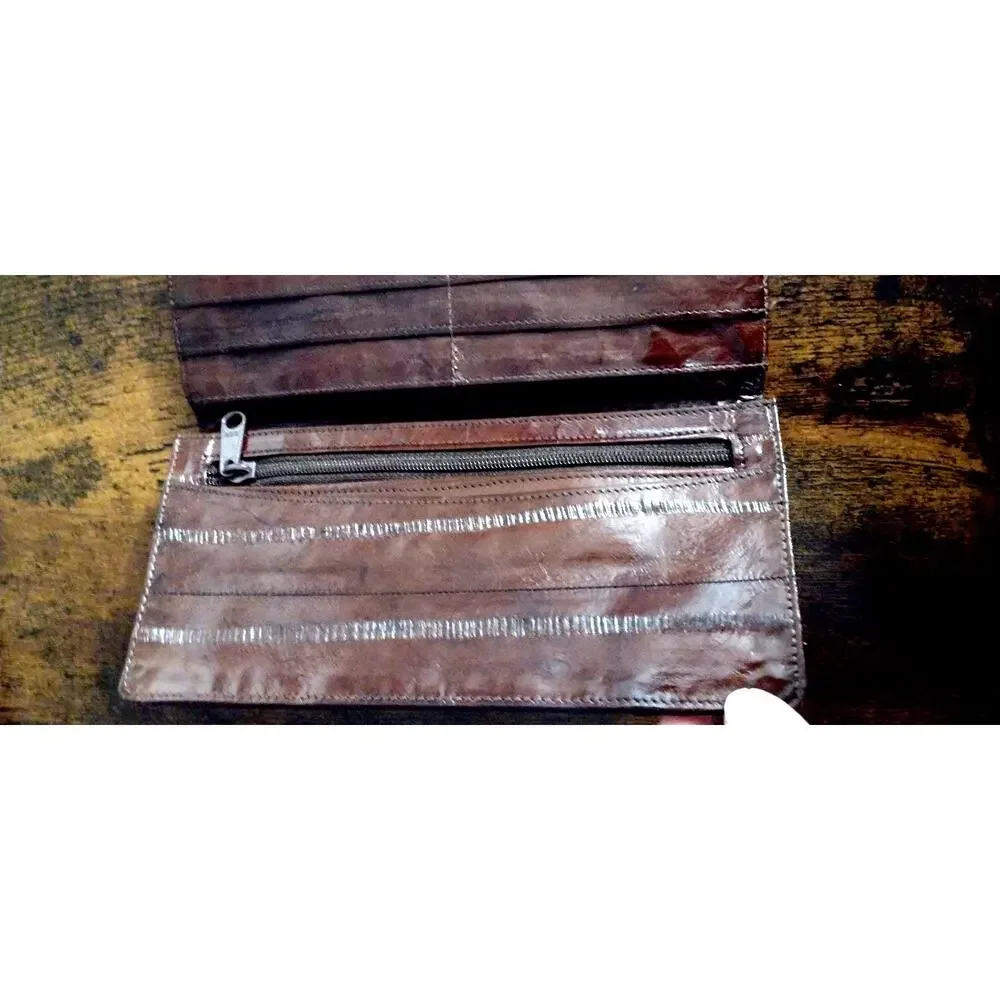 Vintage Genuine Eel Skin Men's Wallet, Deep Burgundy Mahogany
